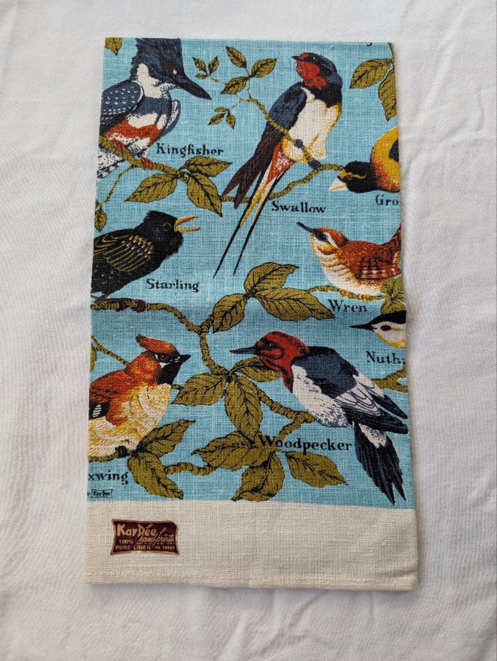 Vintage KayDee Handprints Multicolor Birds Linen Dish Towel